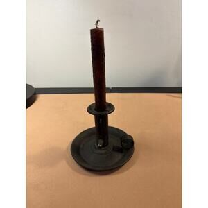 Primitive Decorative Black Metal Courting Candle Stick with Slide Candle 9" Tall